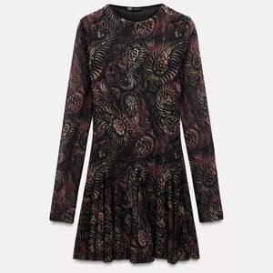 Zara Long Sleeve Dress with Multicolor Pattern